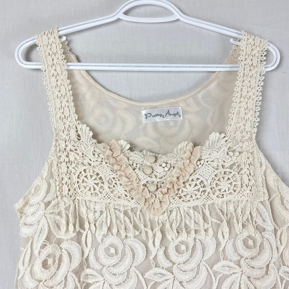 Pretty Angel Cream Beige Lace Overlay Mini Dress - Picture 5 of 12